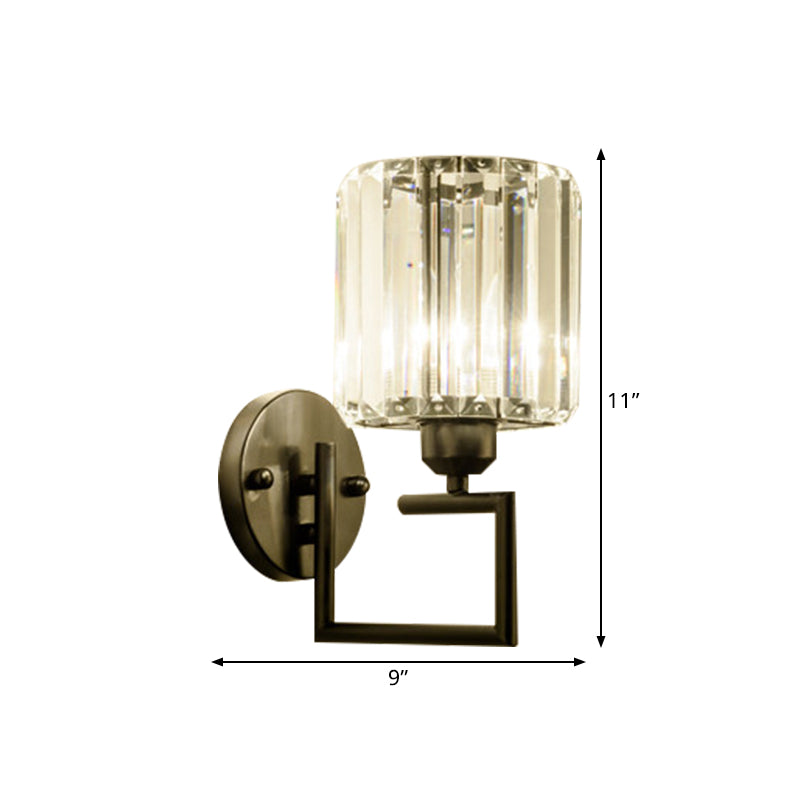 1 tête cylindrique murale lampe à finition noire contemporaine rectangle coupe-luminaire de cristal d'écran