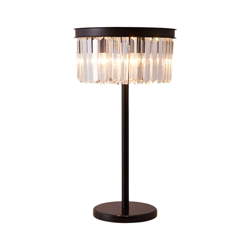 Lámpara de mesita de noche negra de tambor de tambor de cristal 1 lámpara de mesa nocturna de dormitorio de bulbo