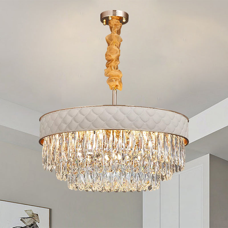 Wit 9/15 koppen kroonluchter licht eigentijdse kristal regendruppels trommelplafond hanger, 19,5 "/23.5" breed