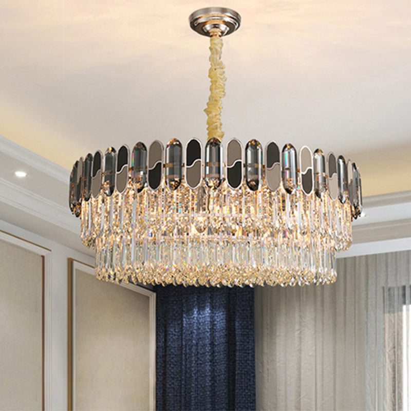 Modernist Tiered Round Ceiling Suspension Lamp 11 Bulbs Clear Crystal Chandelier Lighting Fixture