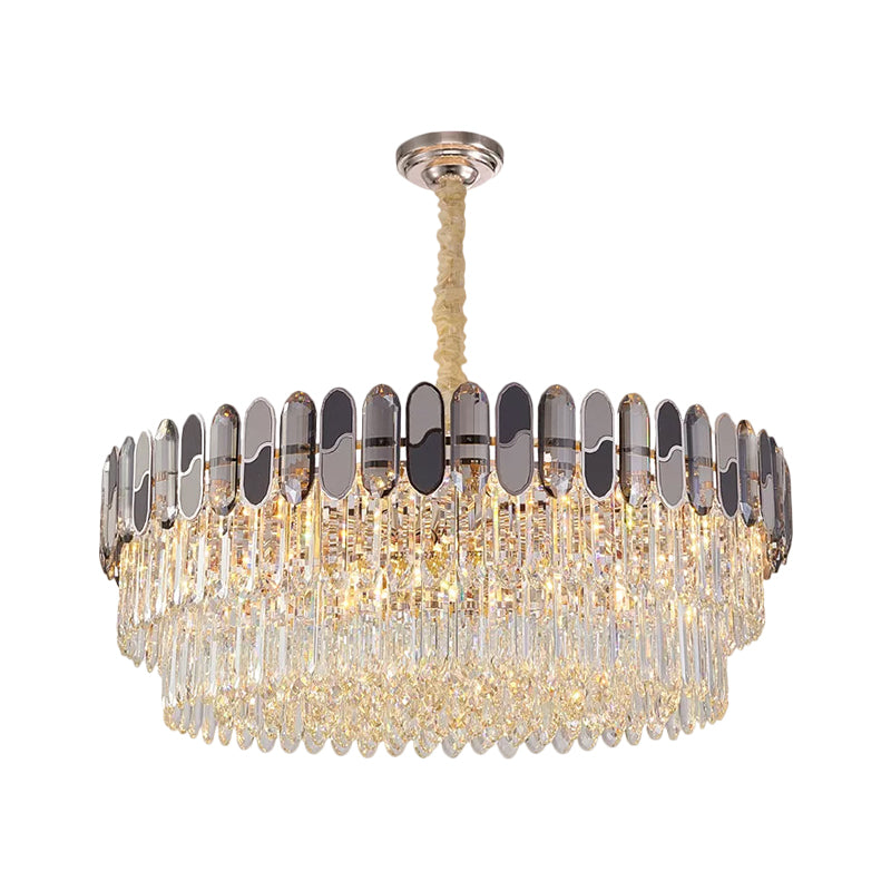 Modernist Tiered Round Ceiling Suspension Lamp 11 Bulbs Clear Crystal Chandelier Lighting Fixture