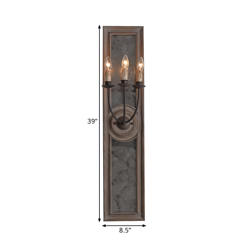 3 Lights Wall Mounted Light Countryside Style Candelabra Metallic Wall Lamp Fixture with Mirror Detail in Brown