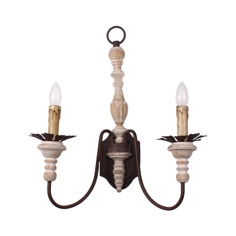 Rost gebogene Arm Wandleuchte Landstil Metall 2 Glühbirnen Innenkerzen Wandmontage Lampe