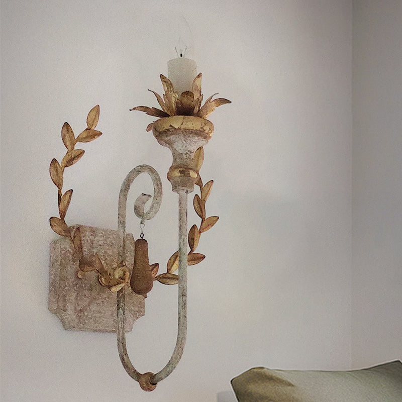 Éclairage mural en or métallique Candelabra Candelabra 1 tête de ferme lampe murale avec décoration de vigne