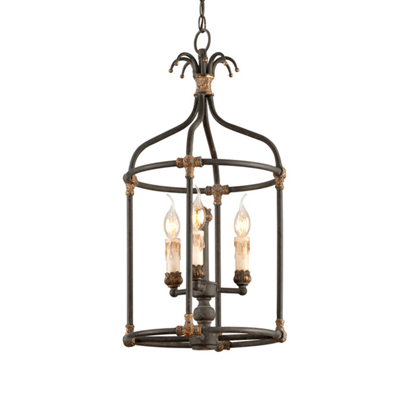 Birdcage Living Room Chandelier Lighting Rustic Metallic 3 Bulb Black and Gold Pendant lampe