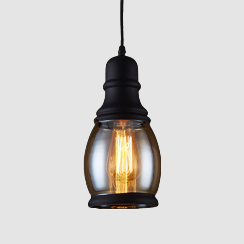 Industrial Jar-Shape Pendant Light Kit 1 Head Clear Glass Ceiling Hang Fixture in Black
