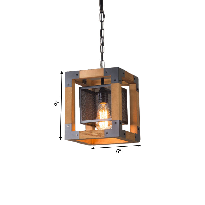 1 hängende Beleuchtung mit Würfelrahmen Schatten Holz Industrie Restaurant Anhängerlampe