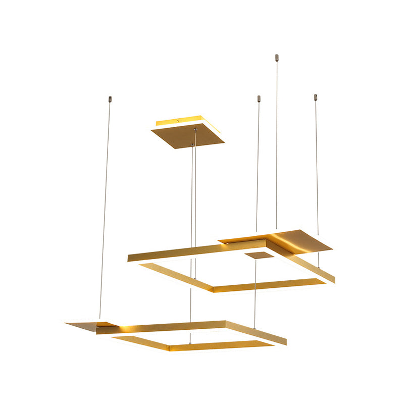 Square Suspension Chandelier Pendant Light Modernist LED Metal Ceiling Lamp in Gold/Coffee, Warm/White Light