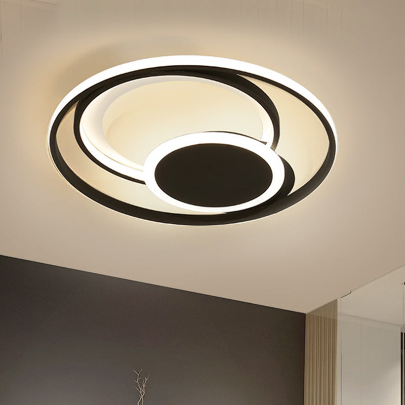 Hoop Plafonnier contemporain en métal pour chambre à coucher, 40,6 cm/49,5 cm de large, plafonnier LED en noir, lumière blanche chaude/chaude