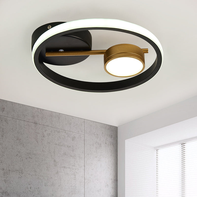 Round Ceiling Mounted Contemporary Metal Black and White/Black and Gold LED Flush Light, Warm/White Light