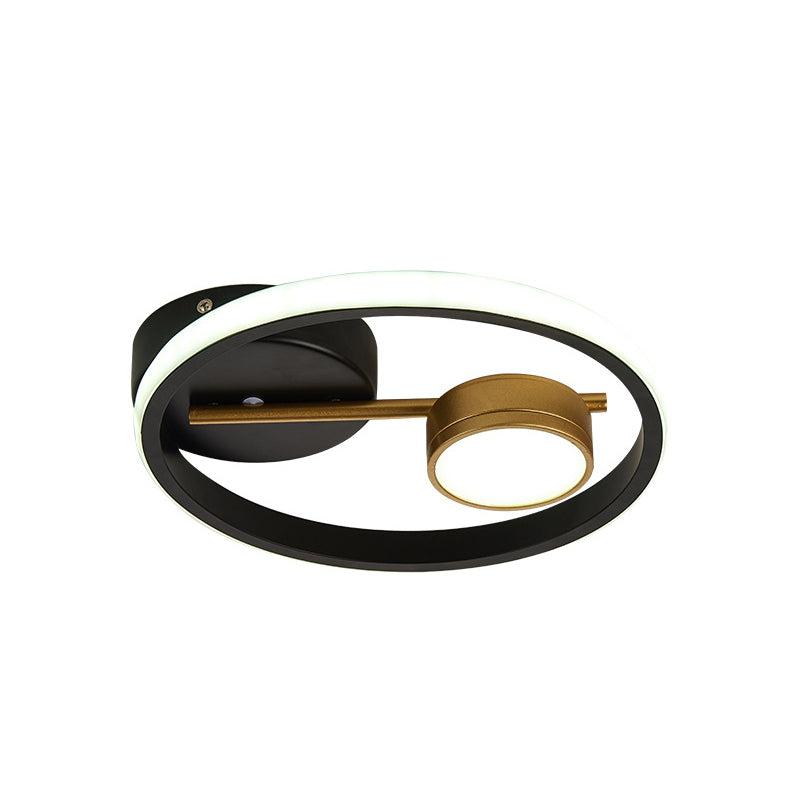 Round Ceiling Mounted Contemporary Metal Black and White/Black and Gold LED Flush Light, Warm/White Light