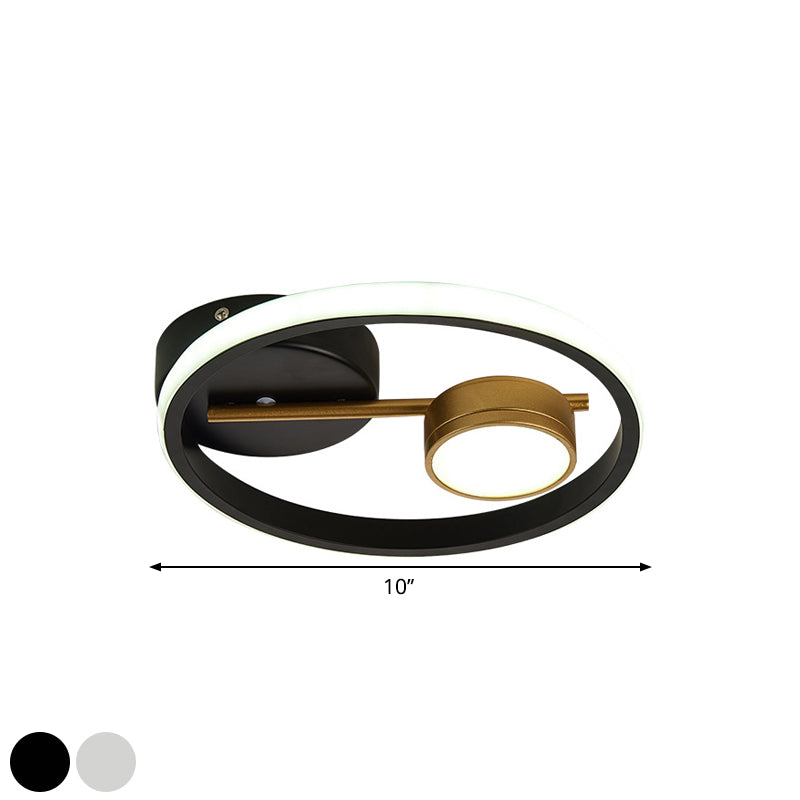 Round Ceiling Mounted Contemporary Metal Black and White/Black and Gold LED Flush Light, Warm/White Light