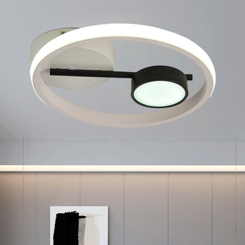 Round Ceiling Mounted Contemporary Metal Black and White/Black and Gold LED Flush Light, Warm/White Light
