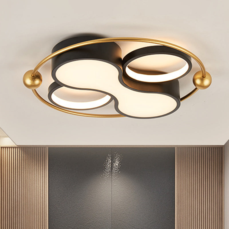 18 "/21.5" Dia Metallic Geometric Flush Light Contemporary Black and Gold LED Ceiling Mounted, Warm / White Light