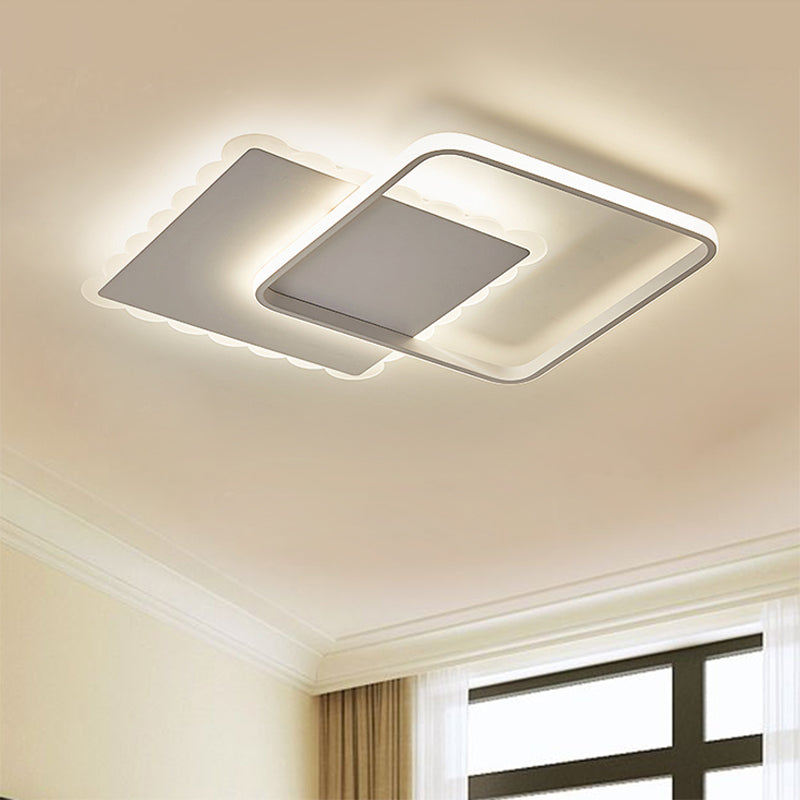 Squared Flush Mount Modernist Metal White / Coffee LED Close to Ceiling Lighting, Warm / White / Natural Light