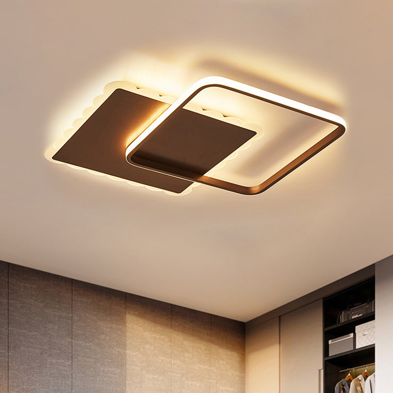 Squared Flush Mount Modernist Metal White / Coffee LED Close to Ceiling Lighting, Warm / White / Natural Light