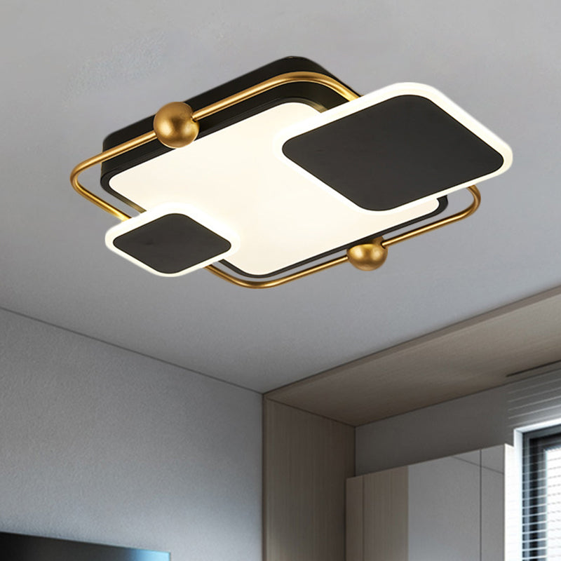 Metallic Rectangular Ceiling Light Modernist Black/Gold and Black LED Flush Mount in Warm/White Light, 19.5"/23.5" Long