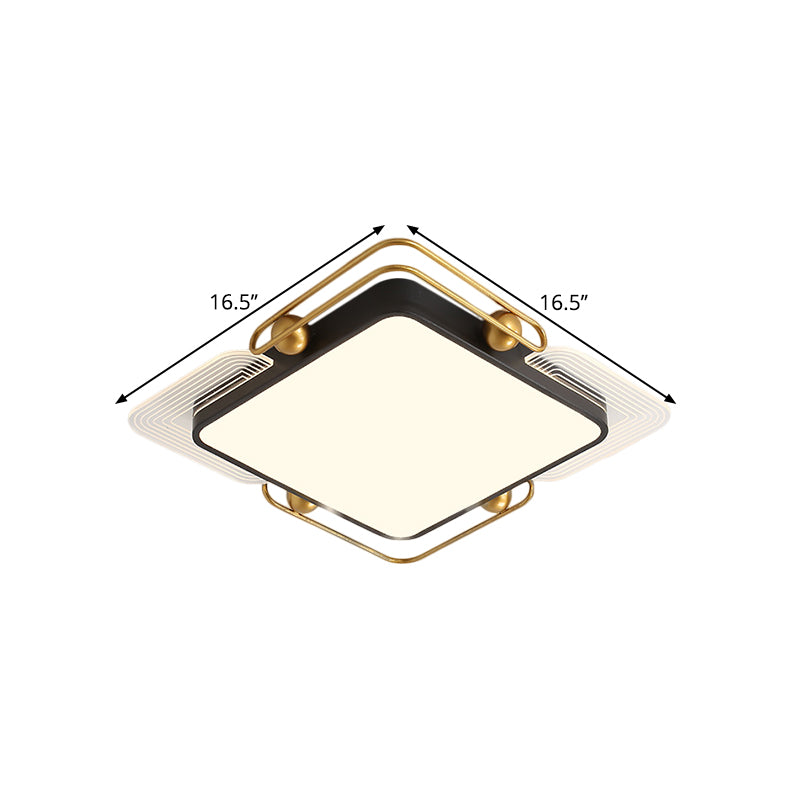Square/Rectangular Flush Lighting Modernist Metal LED Ceiling Mounted in Black and Gold, 16.5"/20.5"/35.5" Dia