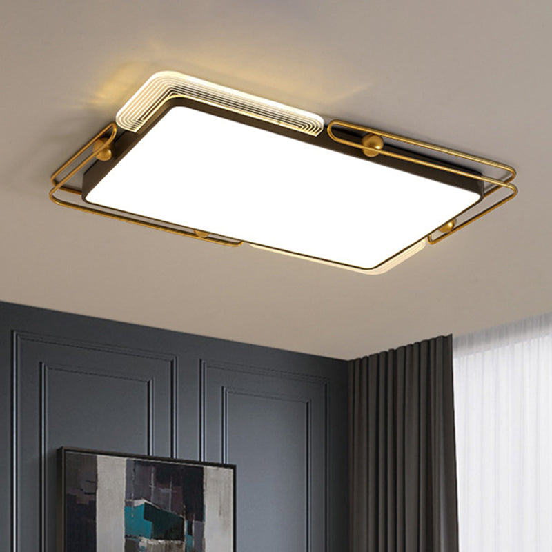 Square/Rectangular Flush Lighting Modernist Metal LED Ceiling Mounted in Black and Gold, 16.5"/20.5"/35.5" Dia