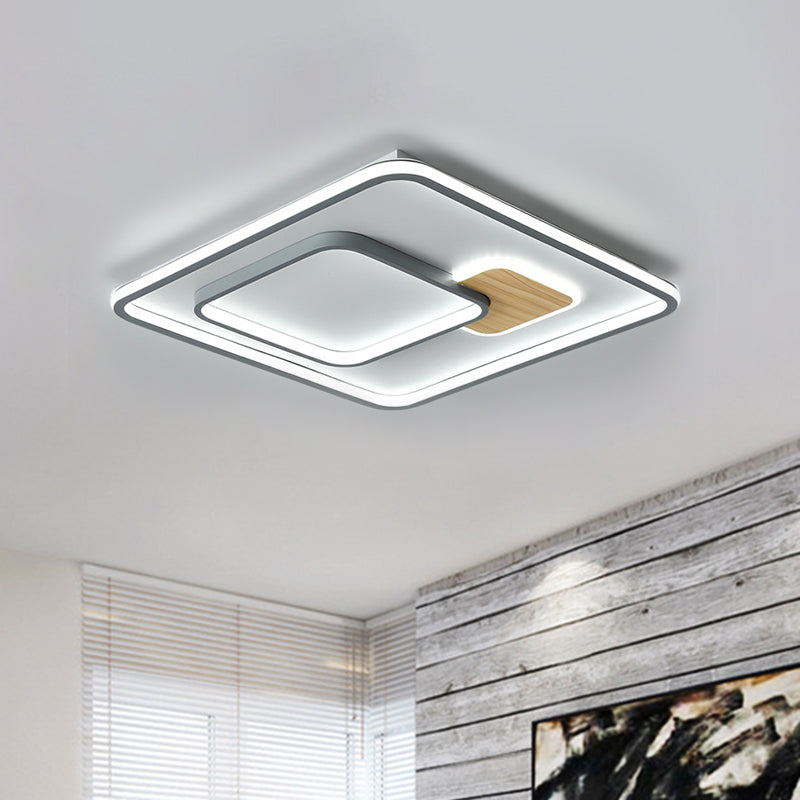 Contemporary LED Flush Mount with Metal Shade White Rectangle/Squared Ceiling Mount in Warm/White Light, 16.5"/20.5"/35.5" L