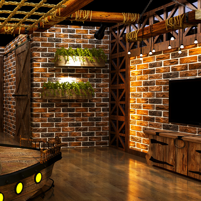 Color-Block Brick Wallpaper Industrial Stain Resistant Dining Room Wall Covering, 33' x 20.5"