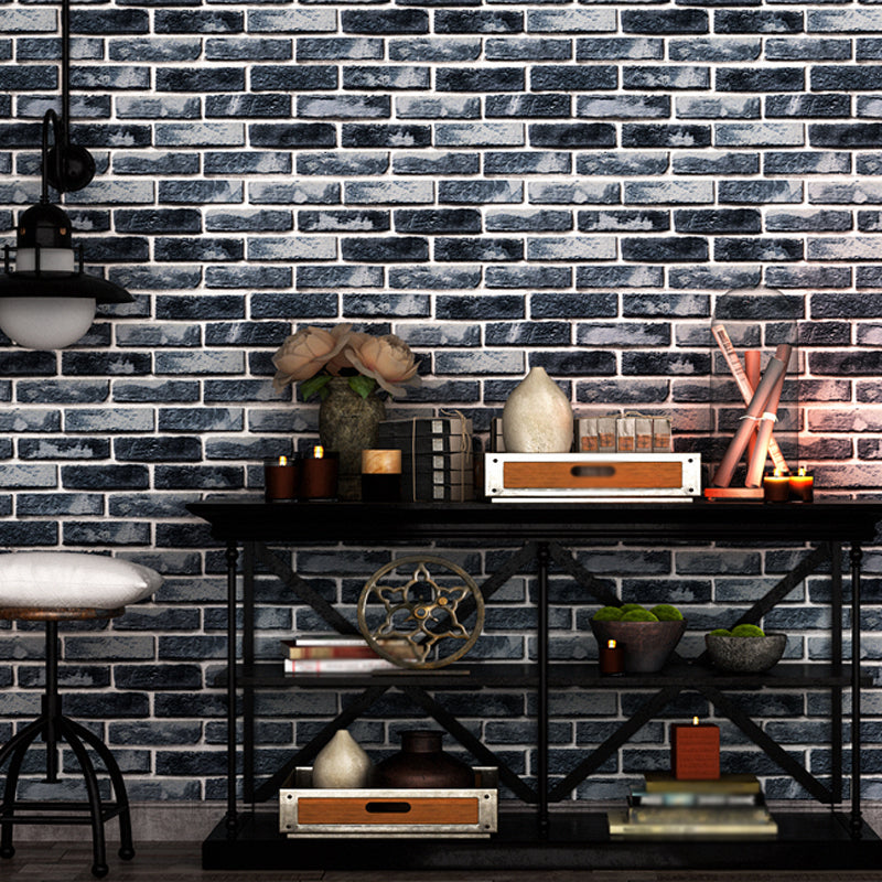Brick and Mortar Wallpaper in Dark Color Countryside Wall Art for Restaurant, Washable