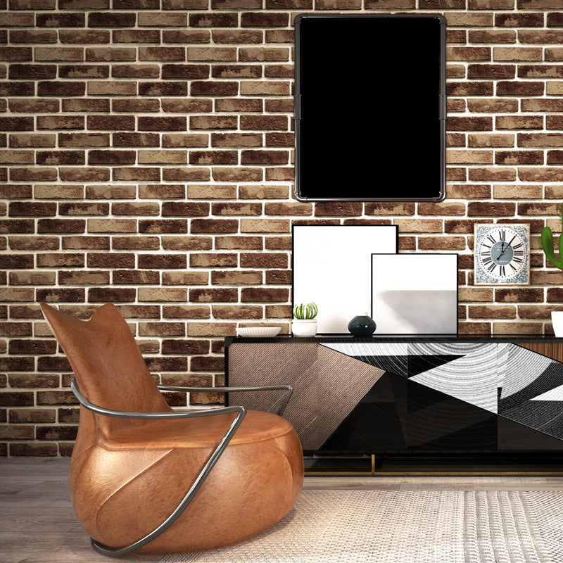 Brick and Mortar Wallpaper in Dark Color Countryside Wall Art for Restaurant, Washable