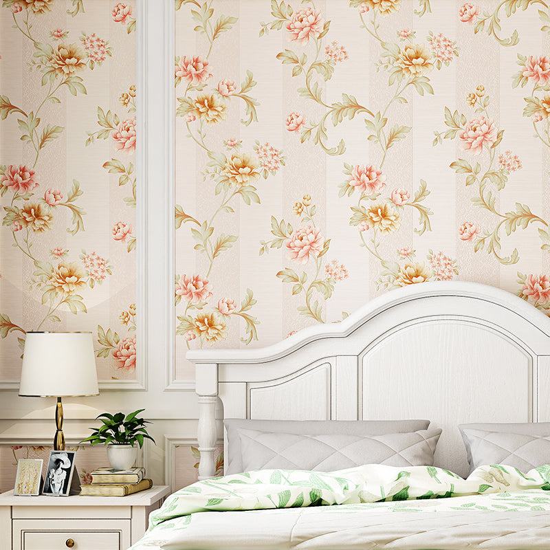 Vinyl Soft Color Wallpaper Rural Blooming Peonies Patterned Wall Covering, 31' x 20.5"