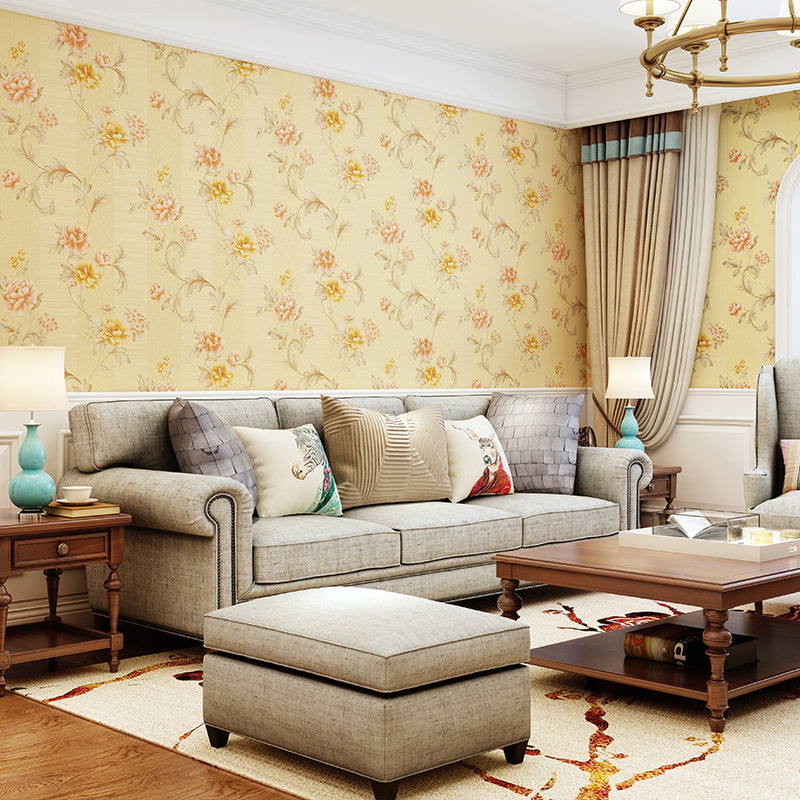 Vinyl Soft Color Wallpaper Rural Blooming Peonies Patterned Wall Covering, 31' x 20.5"