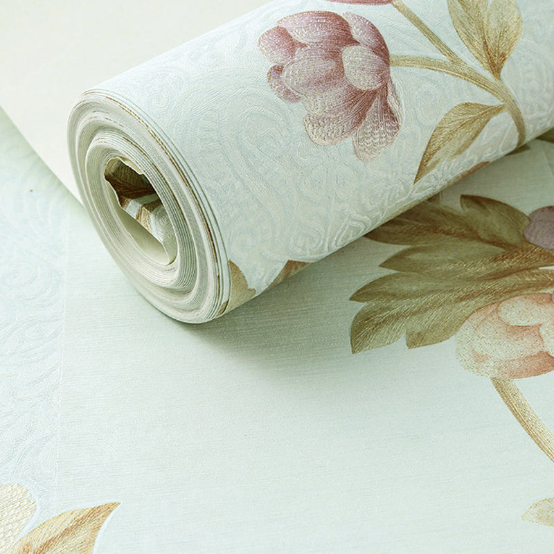 Vinyl Soft Color Wallpaper Rural Blooming Peonies Patterned Wall Covering, 31' x 20.5"