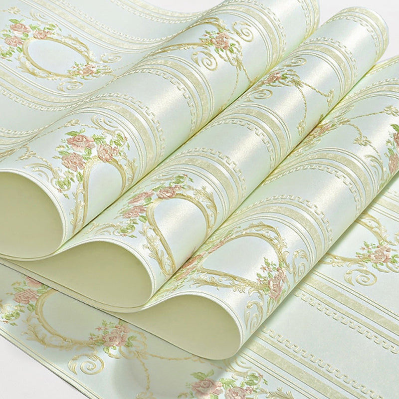Rustic Floral Striped Wallpaper Pastel Color Stain-Proof Wall Art for Living Room
