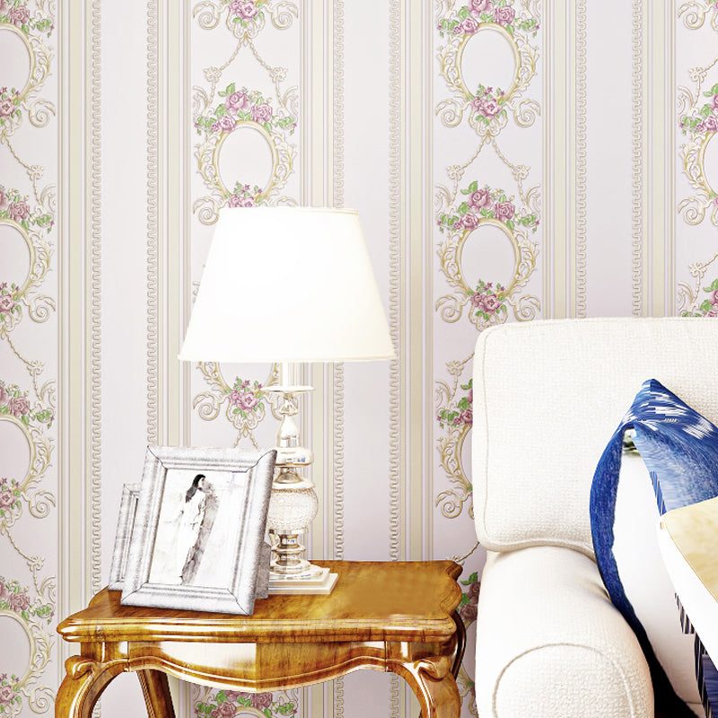 Rustic Floral Striped Wallpaper Pastel Color Stain-Proof Wall Art for Living Room