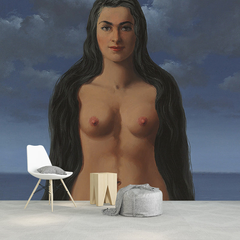Blue-Brown Nude Wall Murals Night Sea Surrealist Washable Wall Decor for Bedroom