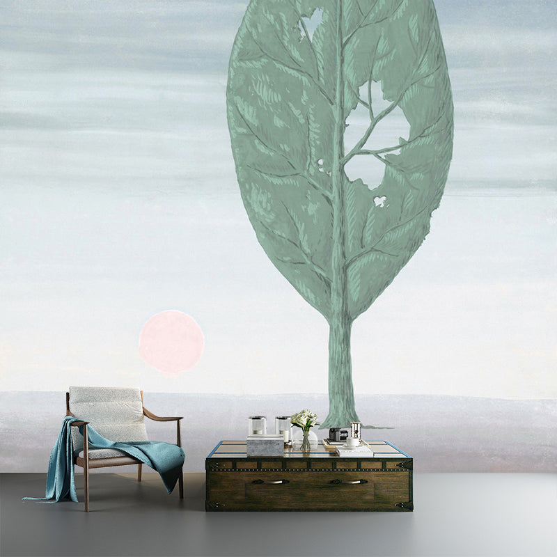 Decayed Leaf Tree Wall Murals for Living Room, Blue-Green, Personalized Size Available