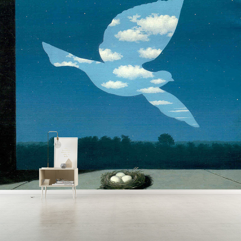 Magritte Artwork the Return Murals Surrealismus Wanddekoration aus Vliesstoff in Blau-Weiß