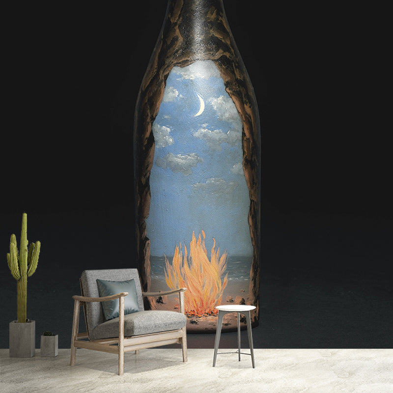 Black-Blue Bottle Painting Mural Decal Stain Resistant Surrealist Living Room Wall Decor