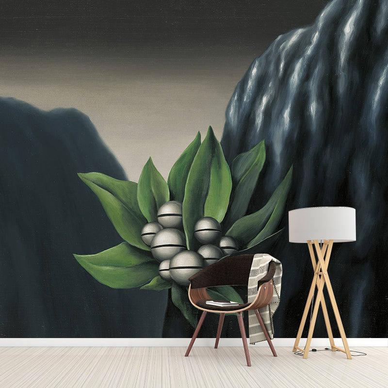Black-Green Surreal Mural Wallpaper Large Flowers of the Abyss Painting Wall Decor for Home