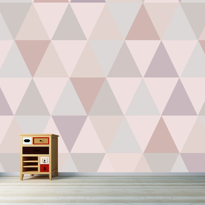 Modern Triangle Patchwork Murals Grey-Pink Waterproofing Wall Decor for Living Room
