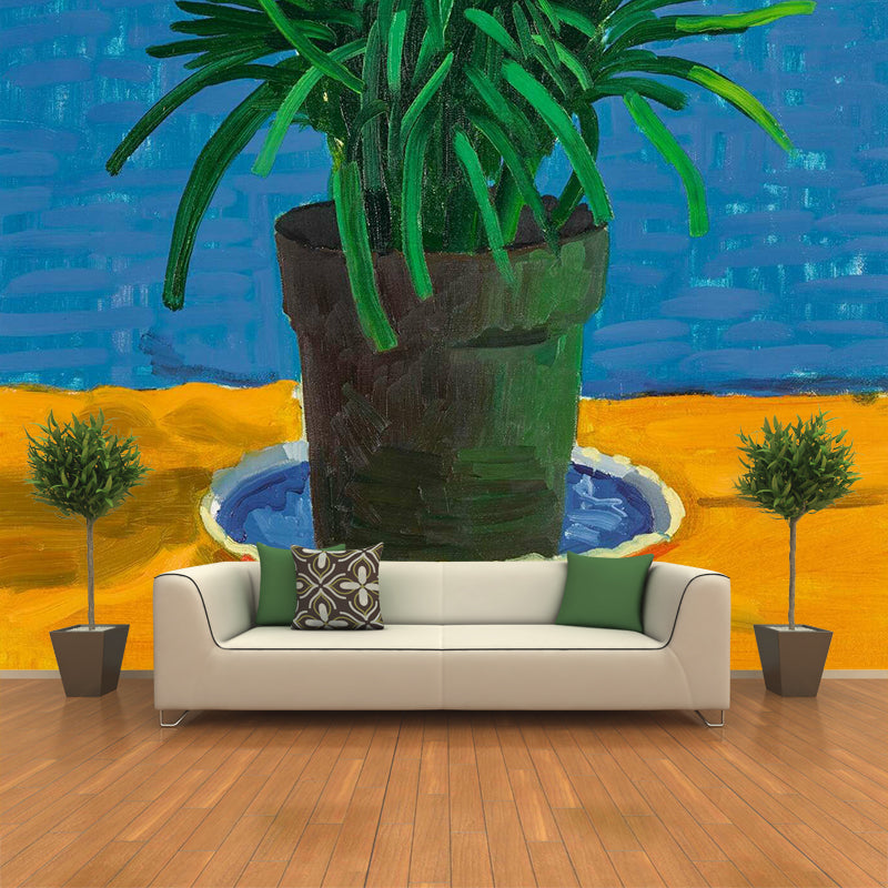 Art Hockney Plant Painting Mural for Bedroom Personalized Size Wall Decor in Orange-Blue
