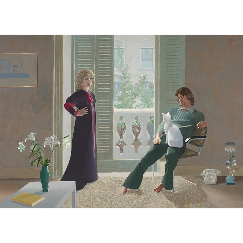 Full Size Modern Art Murals in Brown Hockney Painting of Mr and Mrs Clark and Percy Wall Covering, Custom-Print
