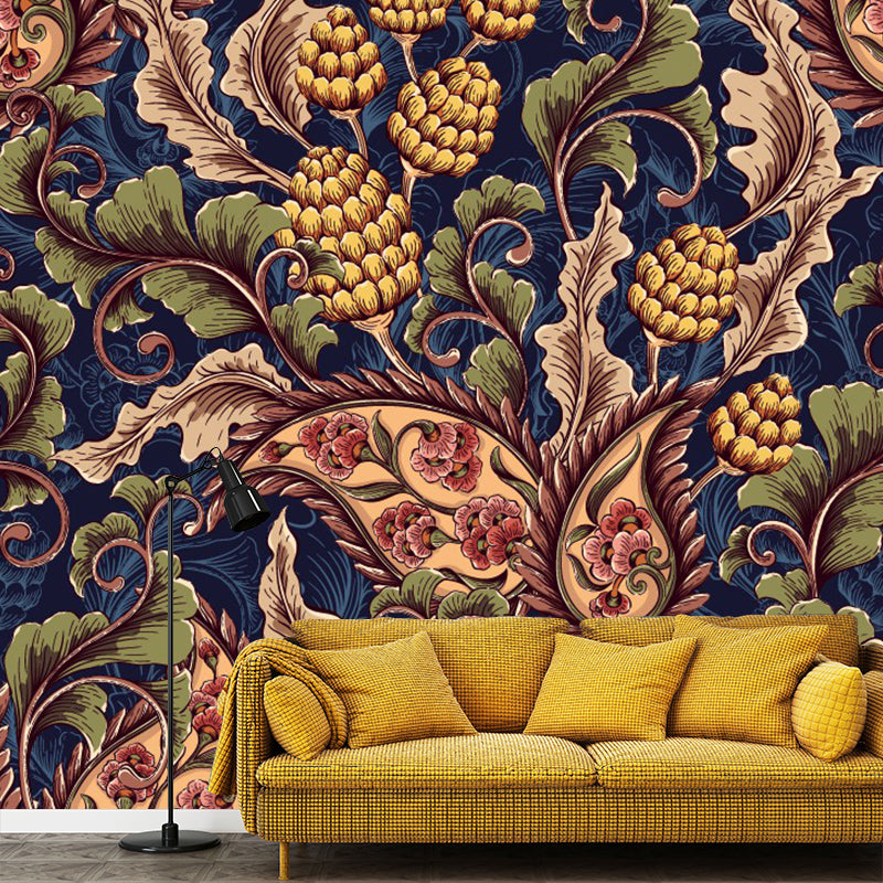 Boho Paisley Botanics Mural Decal Brown Stain Resistant Wall Decoration for Home