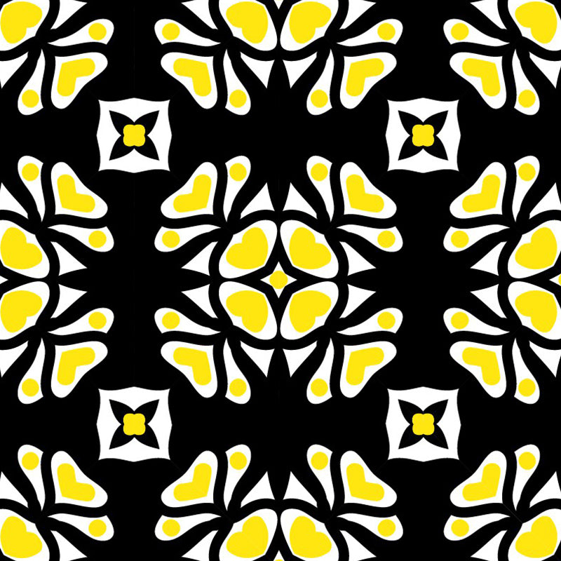 Abstract Petals Mural Wallpaper Bohemian Smooth Wall Decor in Yellow-White on Black