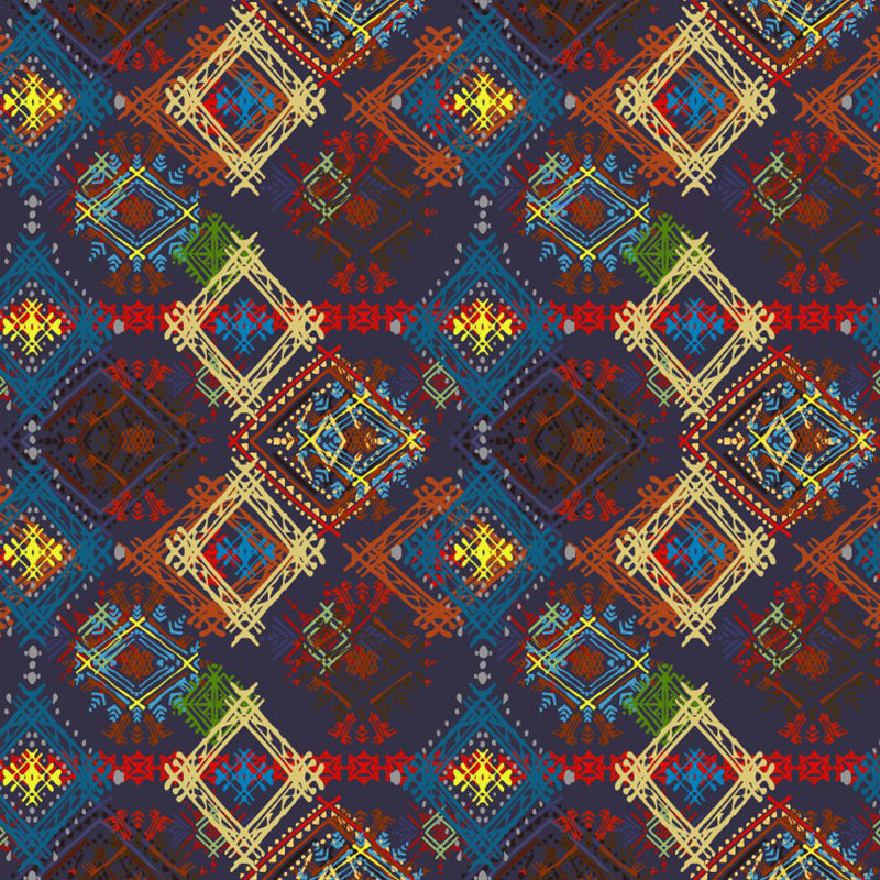 Boho Check Seamless Pattern Mural Decal for Bedroom Personalized Wall Covering in Red-Yellow-Blue