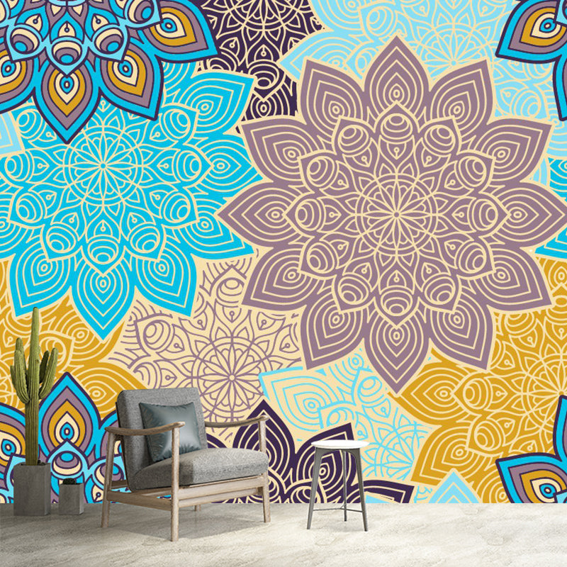 Bohemian Sunflower Print Murals Wallpaper Multicolored Living Room Wall Covering, Optional Size