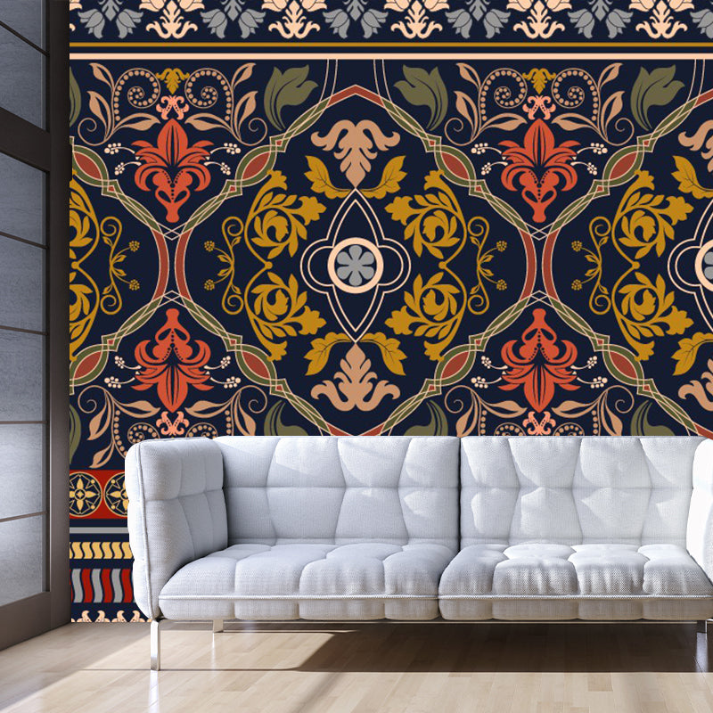 Waterproofing Seamless Floral Murals Bohemian Non-Woven Wall Decor in Red-Yellow, Custom Made