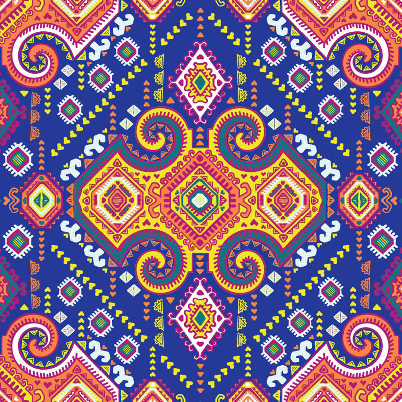 Symmetric Scroll Pattern Wallpaper Mural Bohemian Chic Washable Bedroom Wall Covering, Custom Size