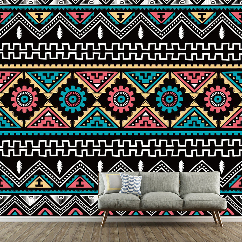 Seamless Tribal Stripe Mural Wallpaper Red-Yellow-Green Bohemian Wall Decor for Home
