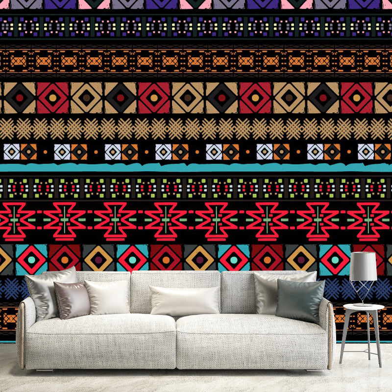 Seamless Squares Wall Paper Murals Red-Yellow-Blue Bohemia Wall Art for Living Room