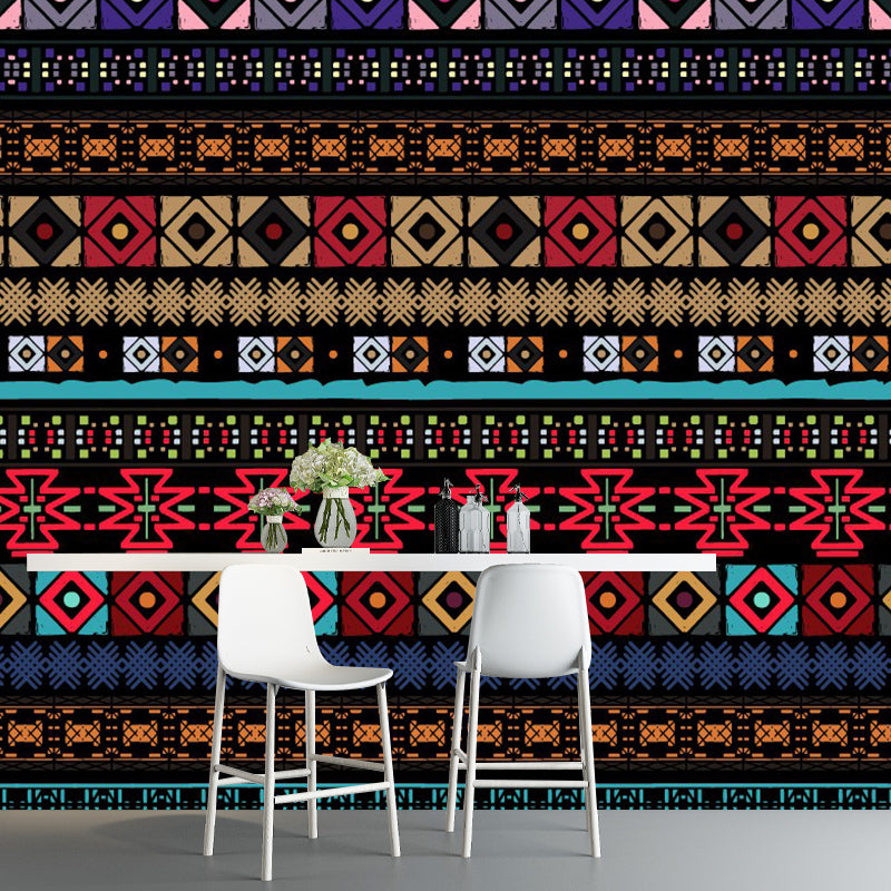 Seamless Squares Wall Paper Murals Red-Yellow-Blue Bohemia Wall Art for Living Room