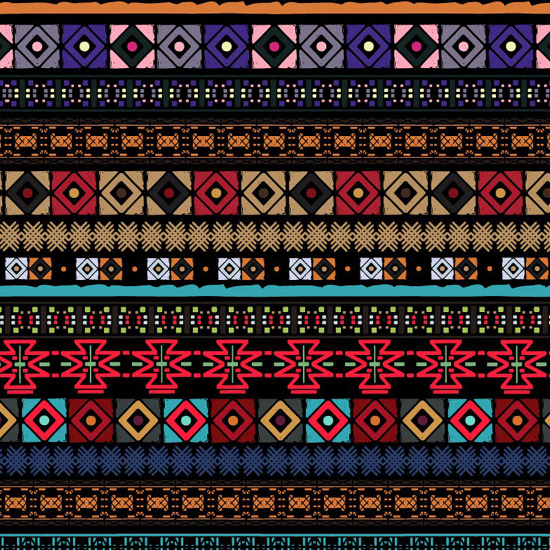 Seamless Squares Wall Paper Murals Red-Yellow-Blue Bohemia Wall Art for Living Room
